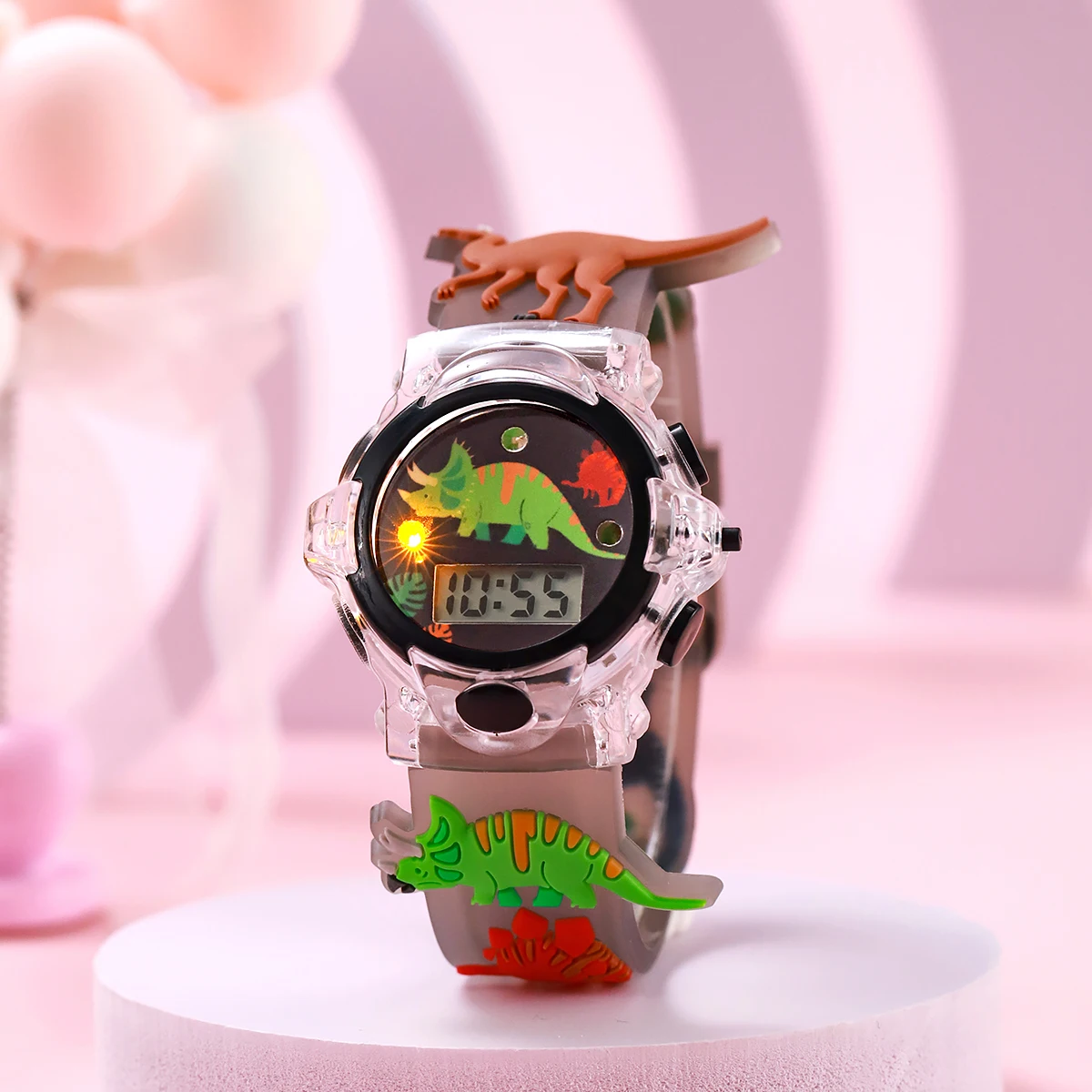 Cute and fashionable cartoon dinosaur glowing watch with silicone band, children's digital watch, suitable for children's daily