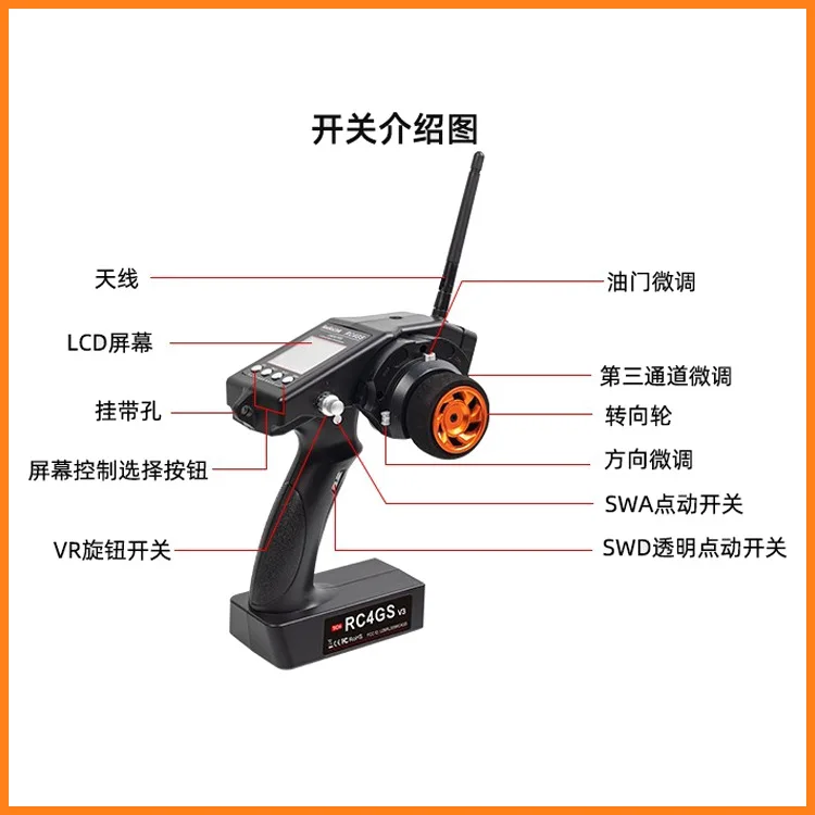 RC Transmitter RadioLink RC4GS V3 2.4G 5-Channel Pistol Grip Remote Controller for RC Car Boat Model Radio Control System