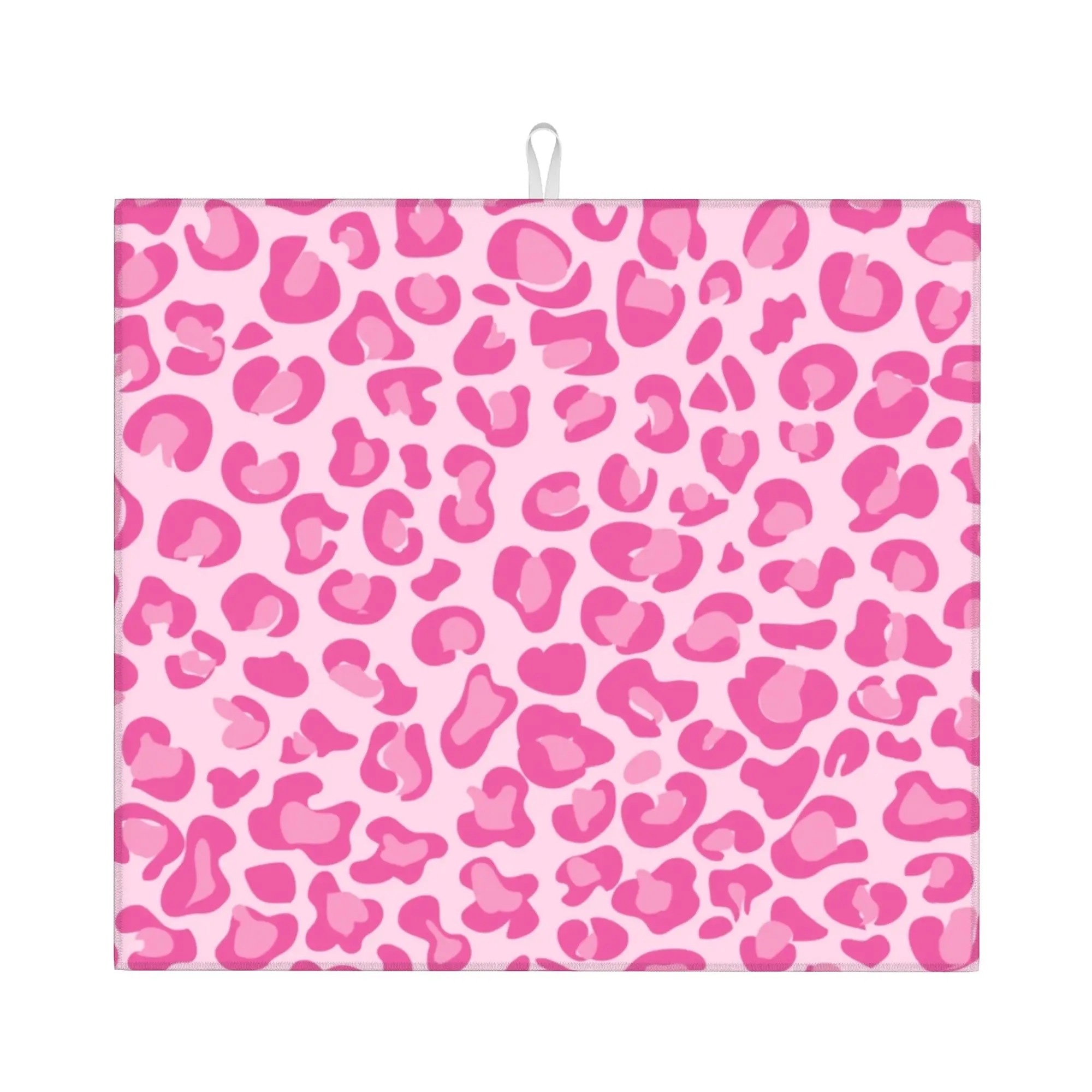 Pink Leopard Print Drying Mat For Kitchen Waterproof Non‑Slip Oil Proof Reusable  Bathroom Countertop Protector Mat