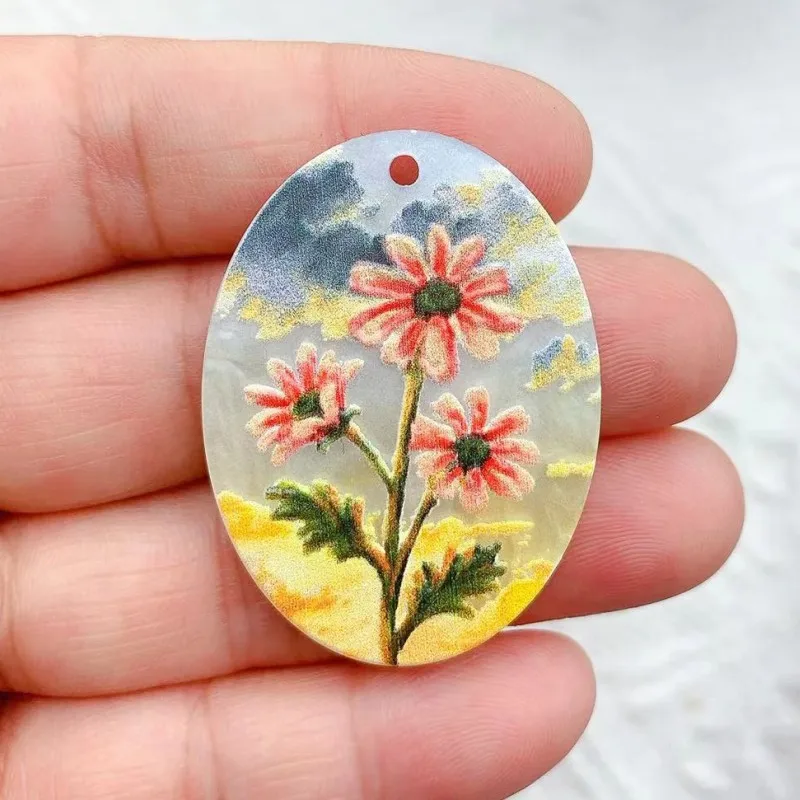 10Pcs Painting Charms Creative Acrylic Colorful Flower sunflower Cloud Gril Necklace Pendant DIY Making Accessories