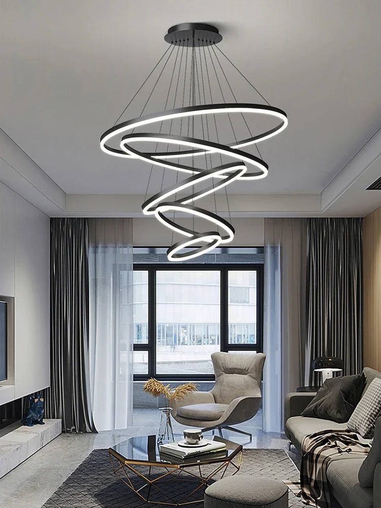 Modern Simple Circle Ring Led Pendant Lights Dimmable Living Room Duplex Villa Stair Chandelier Lighting Home Decor Bedroom Lamp