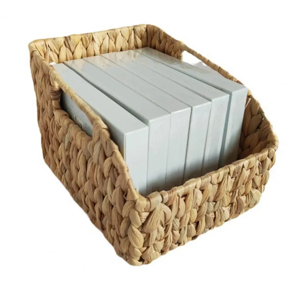 Cestas de almacenamiento tejidas a mano con asas, caja de soporte de almacenamiento, cesta de mimbre de jacinto de agua apilable de gran capacidad, 1/2 Uds.