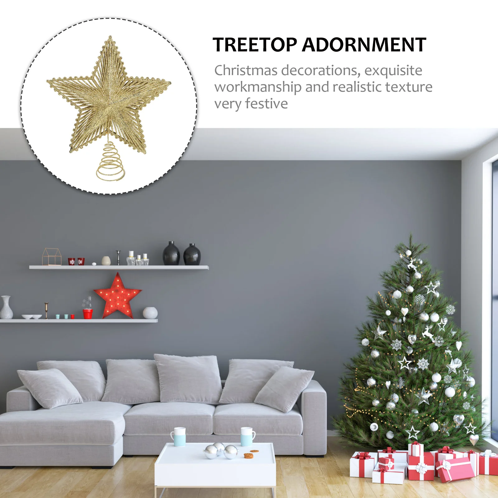 

1Pcs Christmas Tree Star Ornament Sequins Pentagram Design Xmas Tree Top Decoration Holiday Festival Treetop Adornment