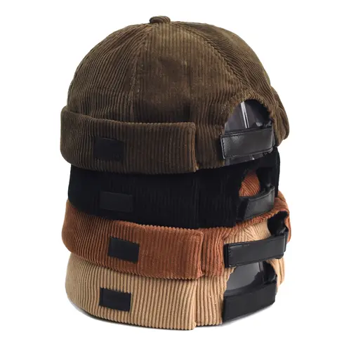 Retro Beanie Hat Unisex Solid Cap Streetwear Hip Hop Brimless Hats Vintage Corduroy Docker Caps For Men Adjustable Dome Hats