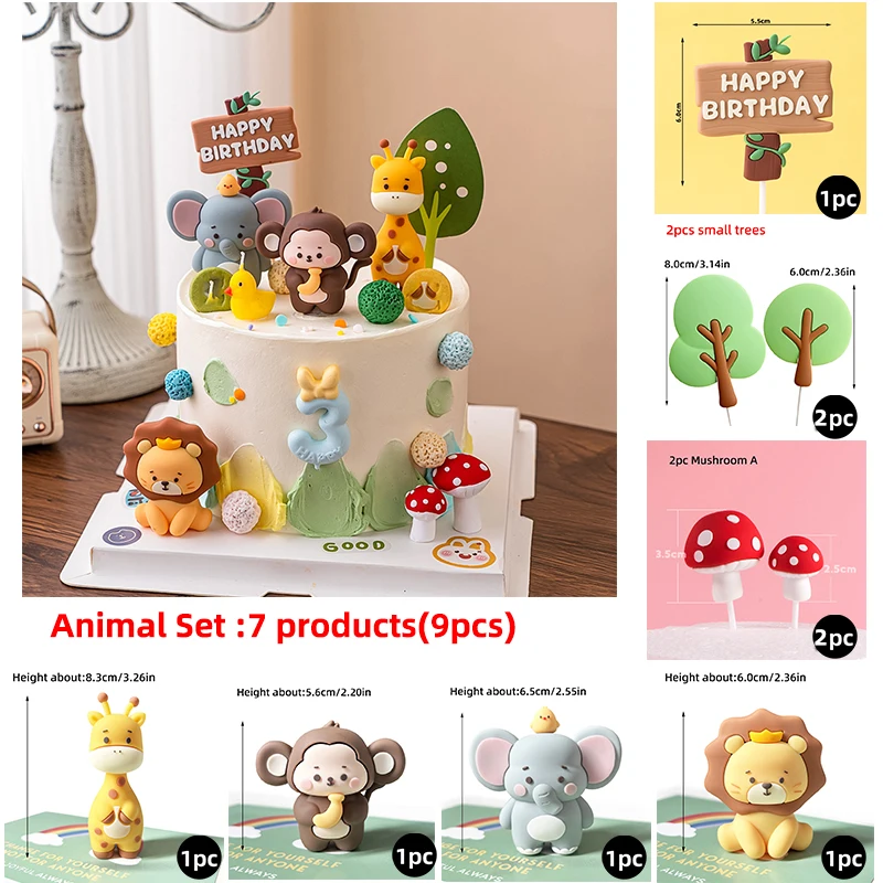 Dschungel Safari Tier Kuchen Dekoration Löwe Elefant Geld Giraffe Pilz Alles Gute zum Geburtstag Kuchen Topper Junge Geburtstag Party Supplies – Detail 3