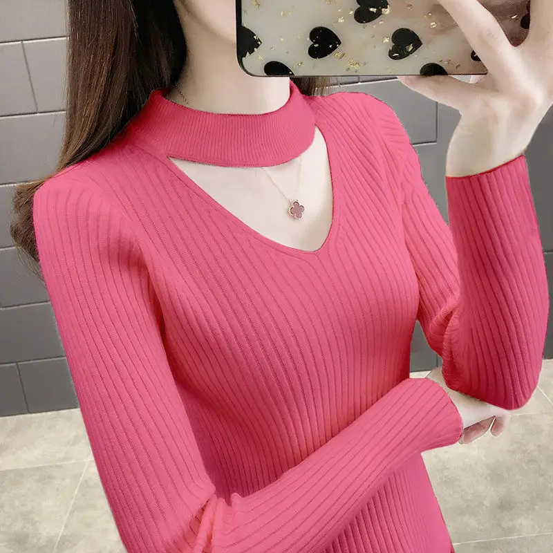 Autumn and Winter New Pullover Sweater Women's Slim-fitting Neck Halter Top Korean Versatile Bottoming Knitted Sweater Women Autumn and Winter New Pullover Sweater Women's Slim-fitting Neck Halter Top Korean Versatile Bottoming Knitted Sweater Women