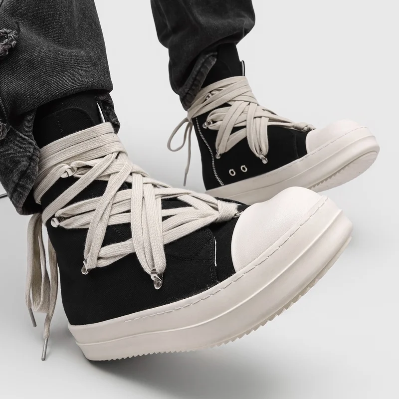Men Thick Soled Cross Strap High Top Sports Leisure Board Shoes Niche Design Height Increasing Anti Slip High Street Commuting