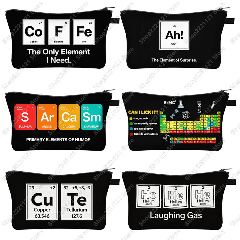 Funny Science Meme Cosmetic Case Chemistry Nerdy Women Makeup Bags Element Periodic Table Napkin Lipstick Storage Toiletries Bag