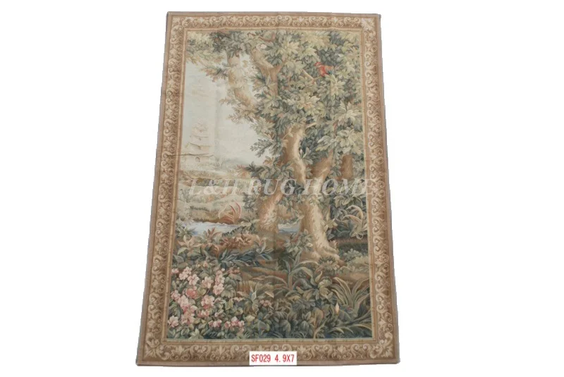 Free Shipping 4.9'x7' Handmade wool aubusson tapestry gobelin carpet, wall hanging tapestry wool tapestry paintings