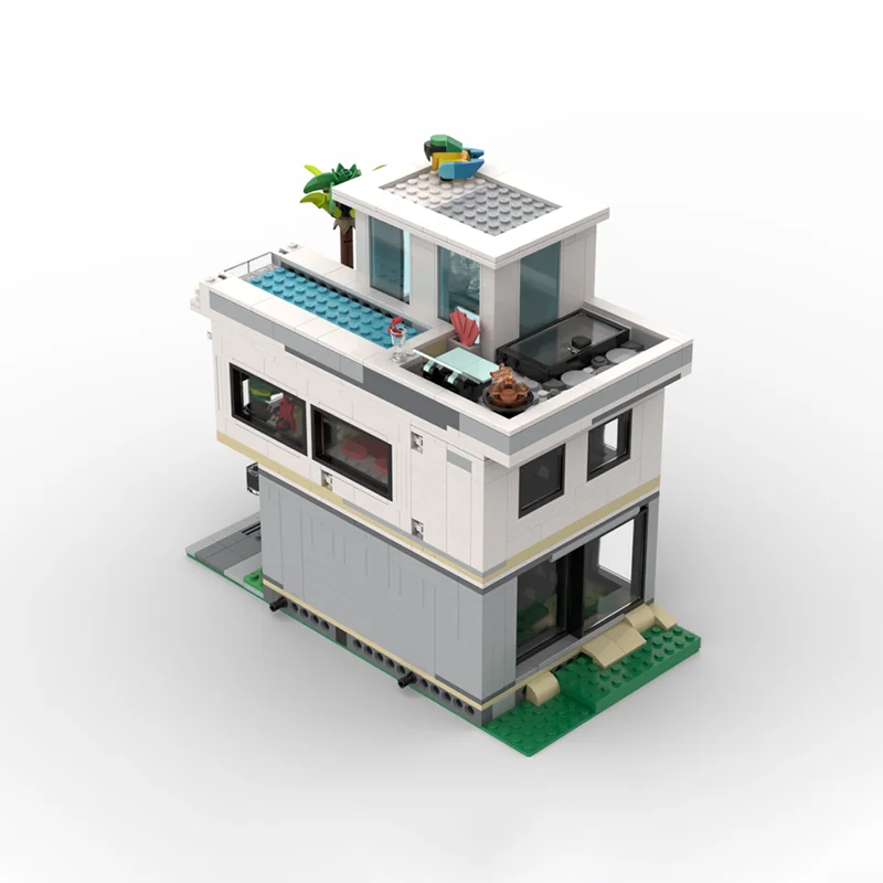 City Street View Model DIY MOC Building Bricks Half Base Modern House Double-layer Modular Technology Holiday Assemble Toys Suit