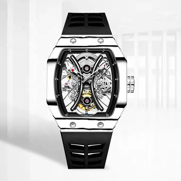 

Men Carbon Fiber Tourbillon Mechanical Wristwatches Skeleton Flying Tourbillon Watch for Men Luxury Relgio Masculino