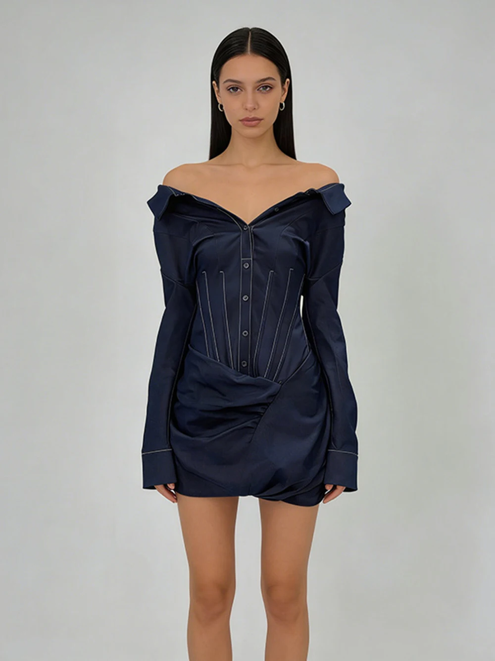 فستان قميص مريح وغير رسمي لشتاء 2025، تصميم جديد، تنورة قصيرة عصرية #4