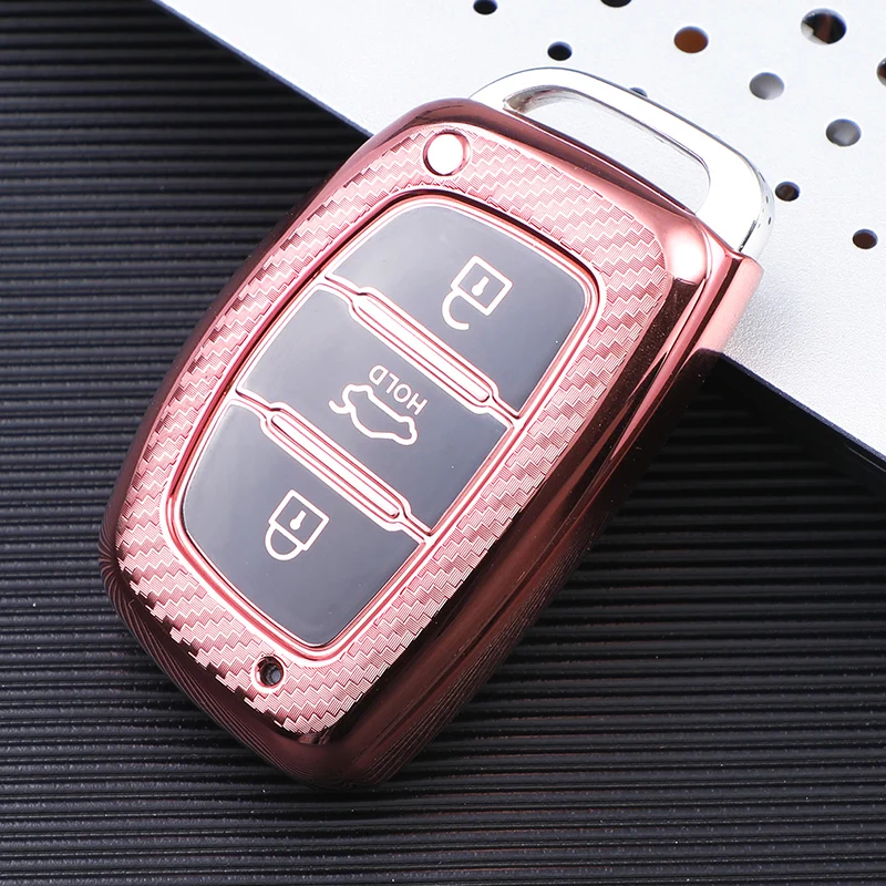 Carbon Fiber TPU Car Key Cover Case Shell for Hyundai Tucson Creta Ix25 I10 I20 I30 Verna Mistra Elantra Santa Fe 2015-2018