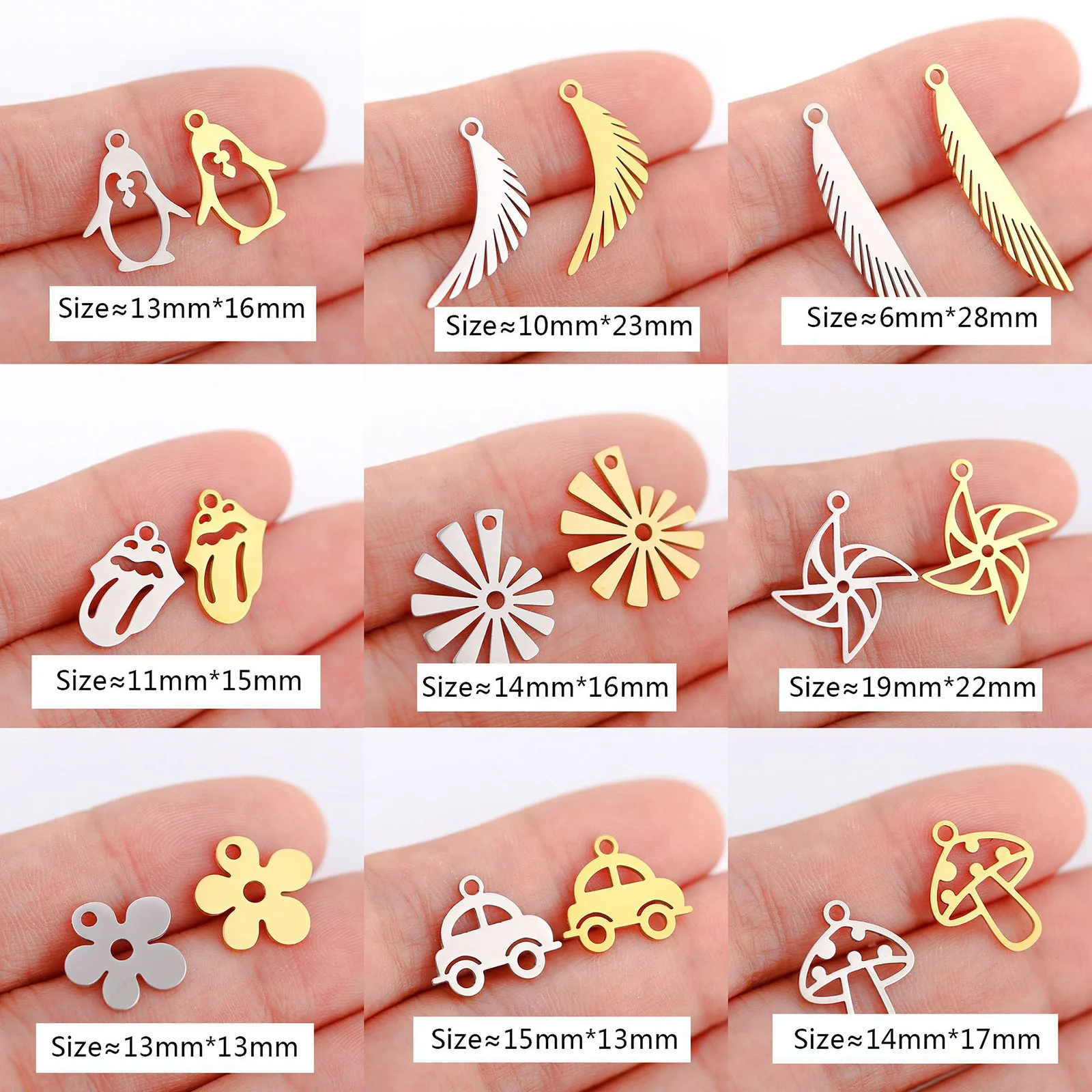 3PCs 304 Stainless Steel Penguin Heart Charms For Jewelry Making Flower Mushroom Feather Pendants Diy Necklace Earrings Findings