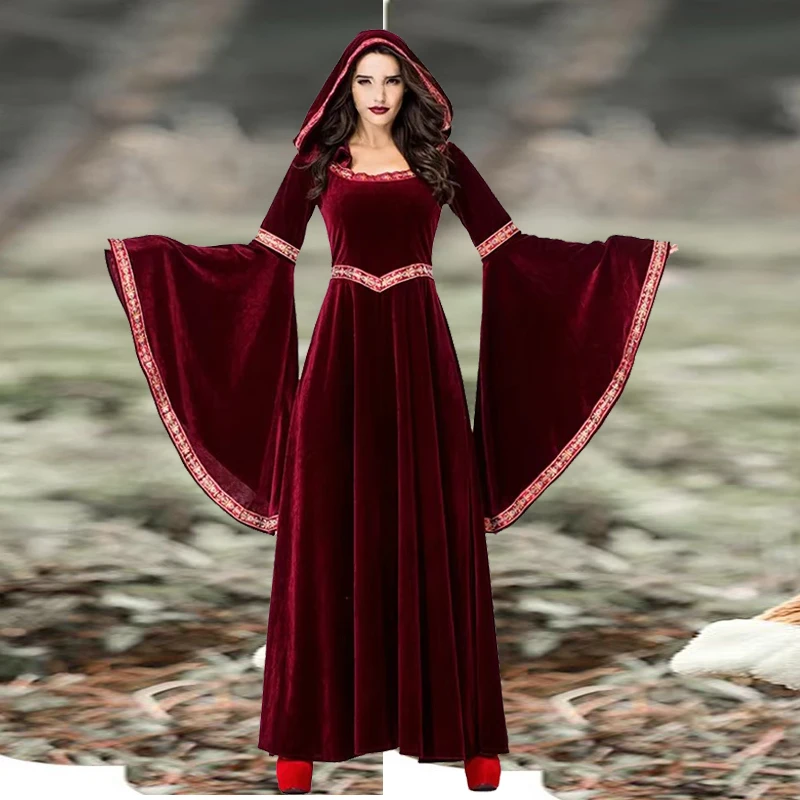 ヨーロッパの女王 ヨーロッパの女王 レトロ スタジアム ローブ ヴァンパイア ロールプレイング ハロウィン 魔女 コスチューム カーニバル