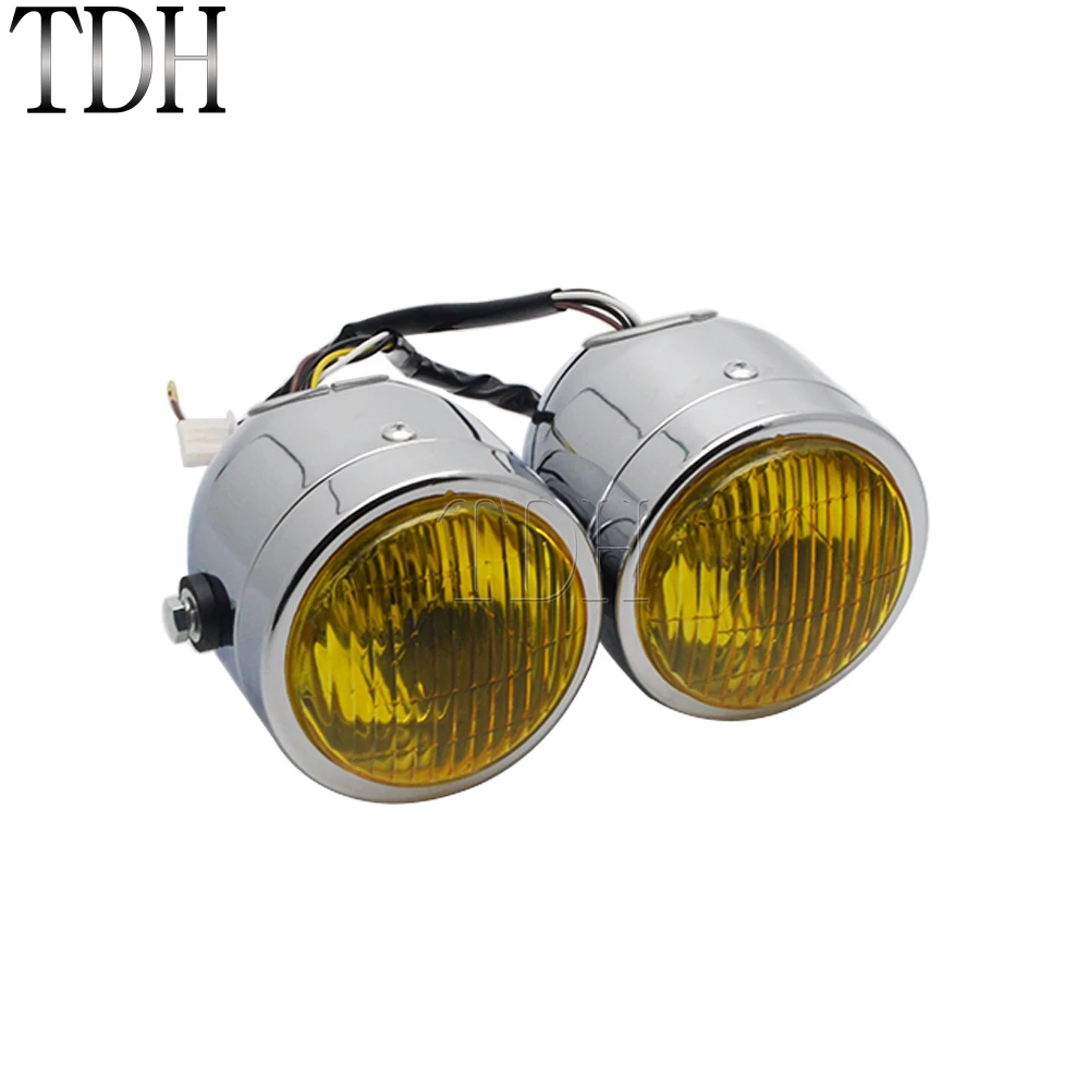 Motorcycle Retro Headlight Mesh Grill Twin Dual Cafe Racer Headlamp Vintage Chopper Front Lights For Harley Honda Suzuki Yamaha