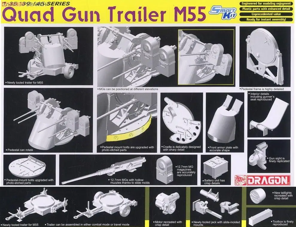 Dragon Models 6421 1/35 Scale Quad Gun Trailer M55 Plastic Model