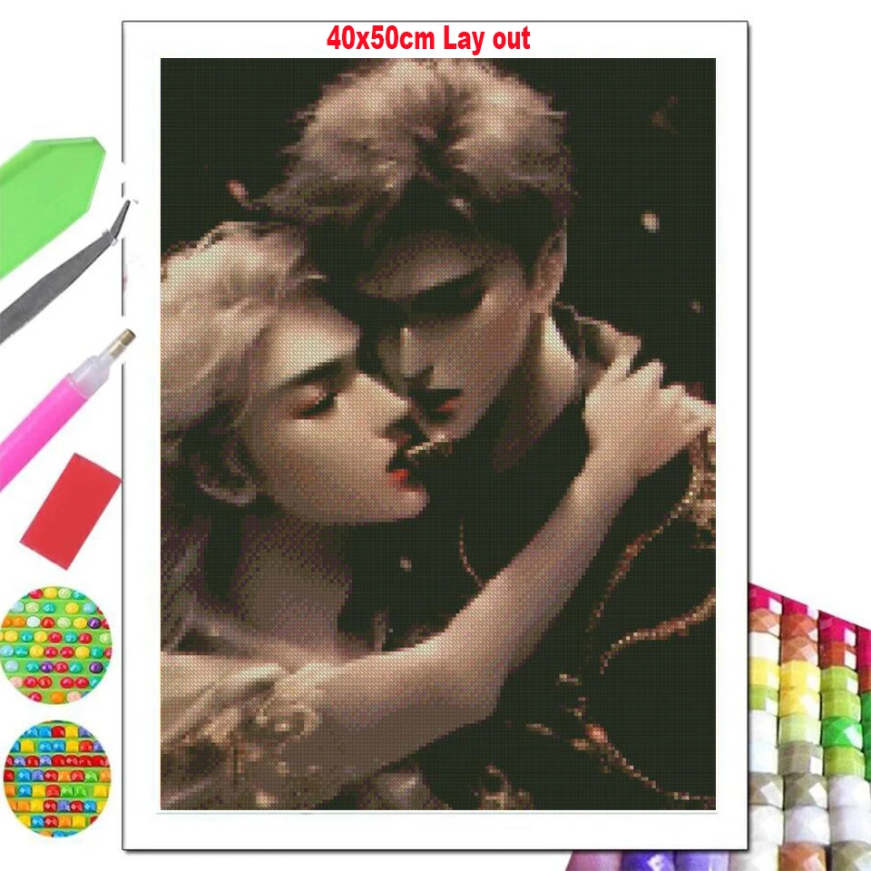 New 2023 Diy Diamond Painting Sweet Lover Kiss Full Round Diamond Mosaic Embroidery Beloved Couple Picture of Rhinestones Decor