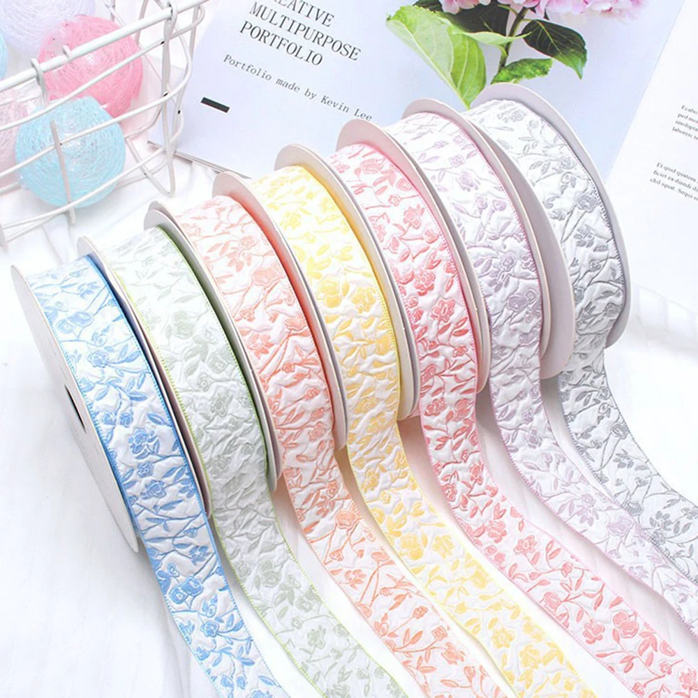 10Yards 2.5/4cm 3D Flower Wrinkle Embossment Ribbon DIY Accessories for Bows Bouquets Gift Wrapping Sewing Clothes Materials