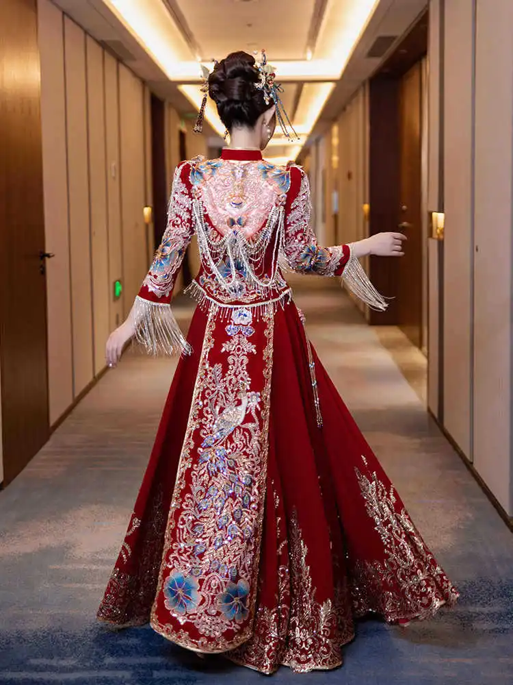 Vintage Lovers Wedding Dress Cheongsam Chinese Style Marriage Set Embroidery Bride Bridegroom Costume Oriental Toast Clothing