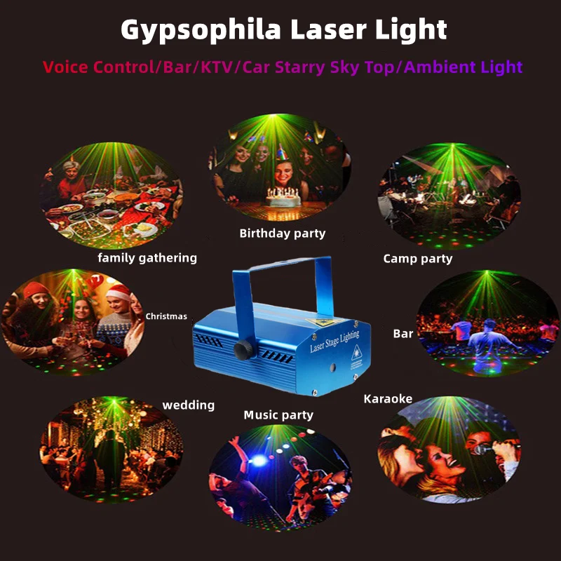 

Mini Laser Light 09 Series Voice Controlled Self-Propelled Strobe Laser Stage Light Can Be Used For Bar KTV Disco Family Party