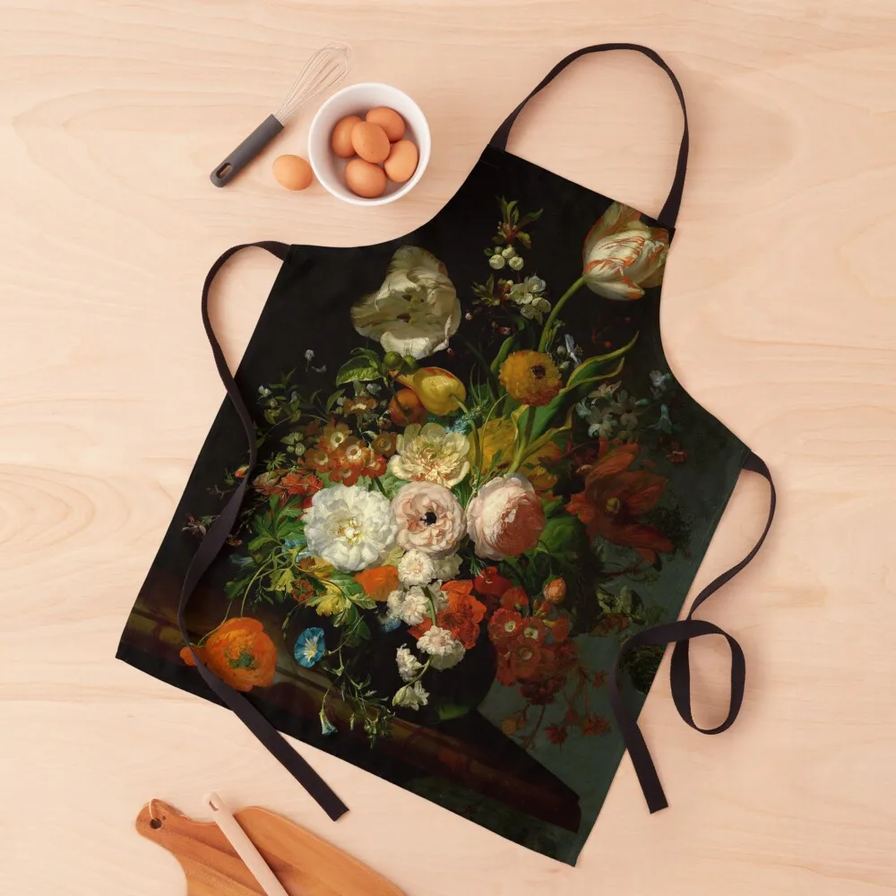 

Rachel Ruysch Still Life with Flowers in a Glass Vase Apron kitchen item for kitchen useful esthetician beauty master Apron