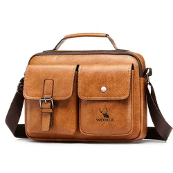 Men’s Shoulder Bag Vintage PU Leather Crossbody Pack Business Messenger Bags for Men Retro Casual Office Travel Bag Handbag