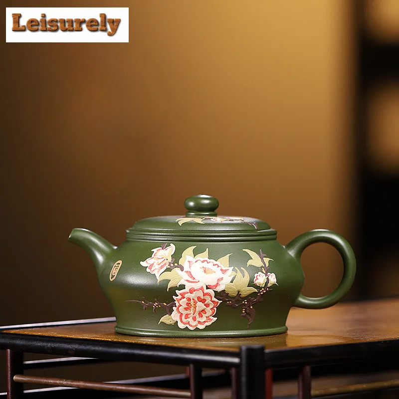 

220ml Antique Yixing Purple Clay Teapots Handmade Beauty Colored Drawing Pot Raw Ore Green Mud Kettle Zisha Tea Set Drinkware