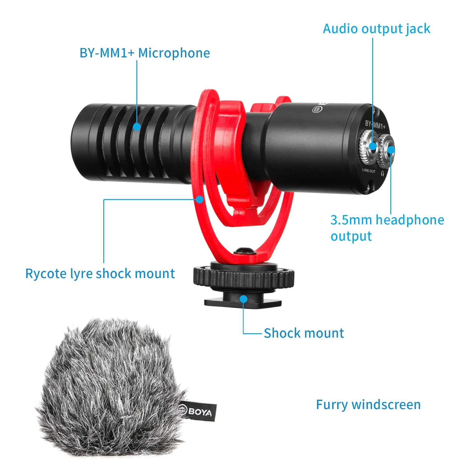 BOYA  BY-MM1+ Professional Shotgun Condenser RealTime Monitor Microphone for PC iPhone Camera Blogger Streaming Youtube Vlogging