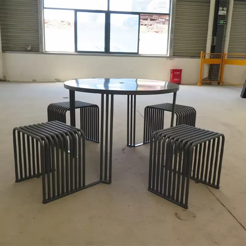 Outdoor Galvanized Steel Picnic Table And Chair Set Powder Coated Finish Durable Metal Bench For Park Garden Factory Direct