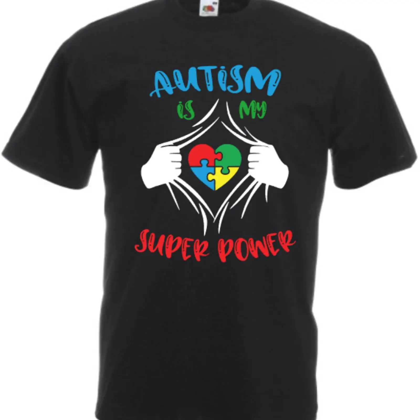 Autism Is My Superpower Jigsaw Heart Print Cotton T Shirt Awareness for Kids Adults Boys Girls  vintage Washed Unisex fashion