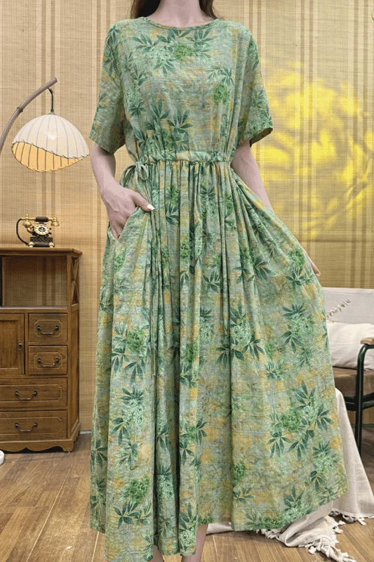 Jupe longue élégante en coton et lin pour femmes, Vintage, nouveau Style, longueur aux genoux, cravate à la taille, amincissante, gracieuse, été