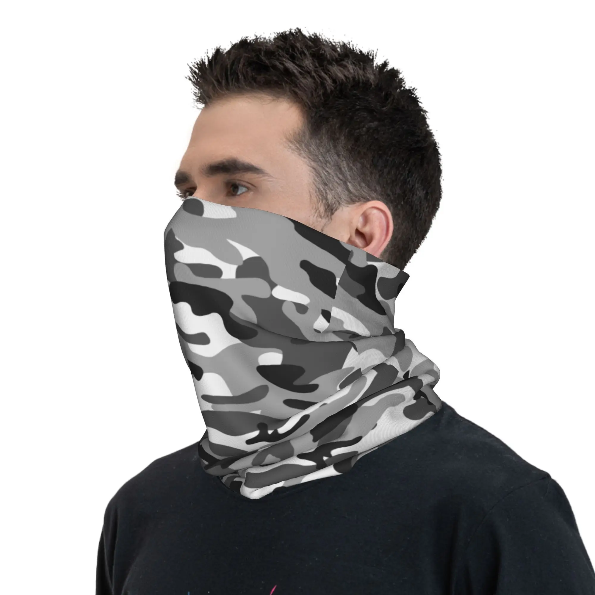 Bandana mimetica grigia personalizzata Scaldacollo invernale da uomo Sciarpa avvolgente antivento per sci Esercito militare Camo Ghetta Fascia per capelli