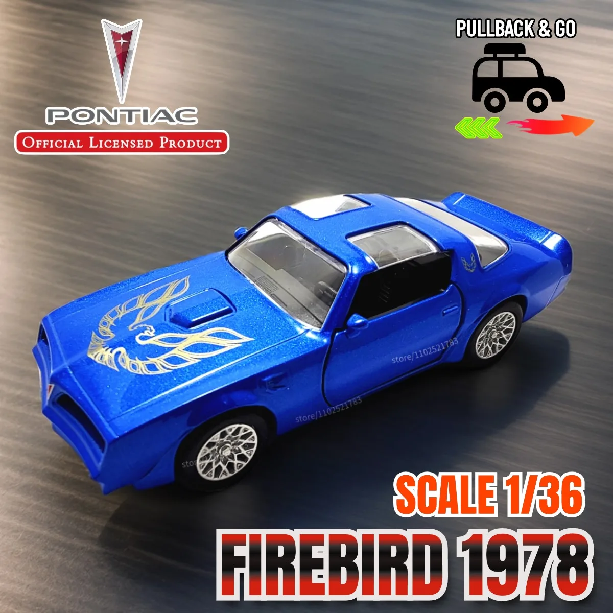 

1/36 Pontiac Firebird 1978 Pullback Toy Car Model Official Licensed Alloy Diecast Vehicle Scale Replica Xmas Gift Kid Boy Toy