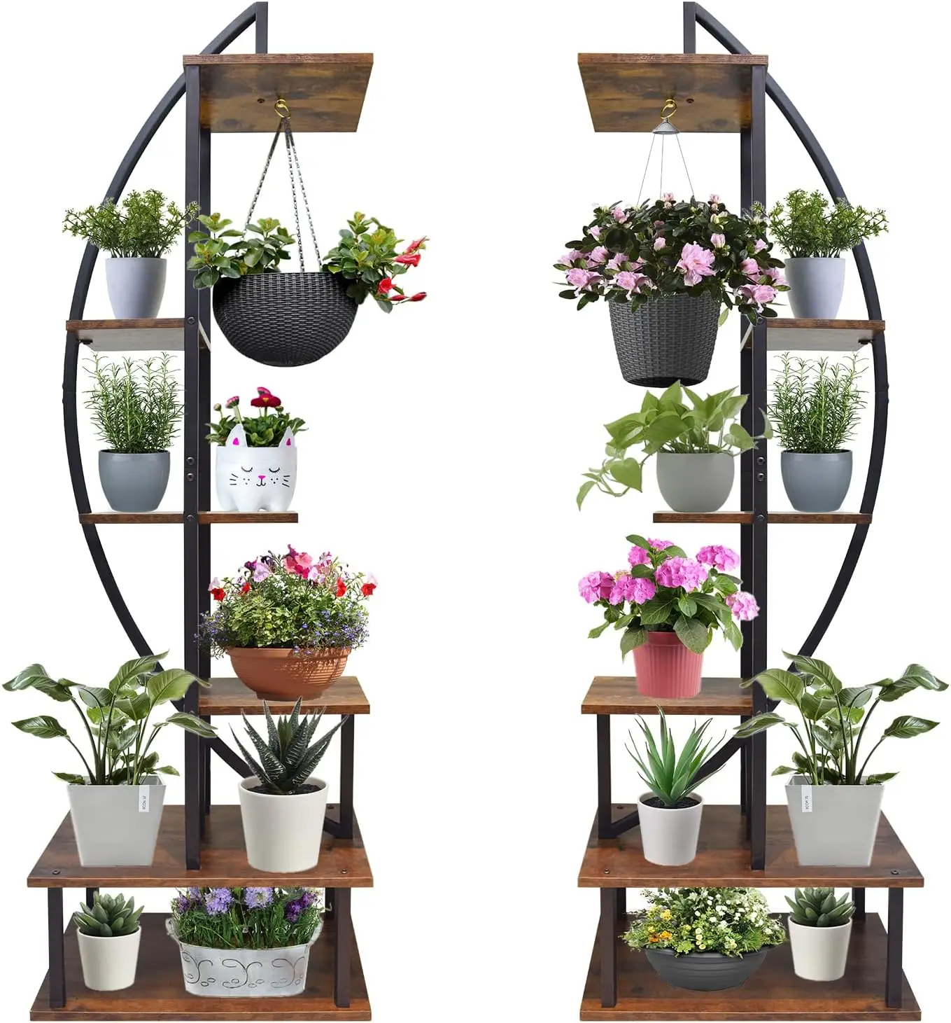 2 PCs 6 Tier Metal  Stand, Half Moon  Shelf Holder, Indoor Tall Ladder  Stand Large  Display Stand Rack for