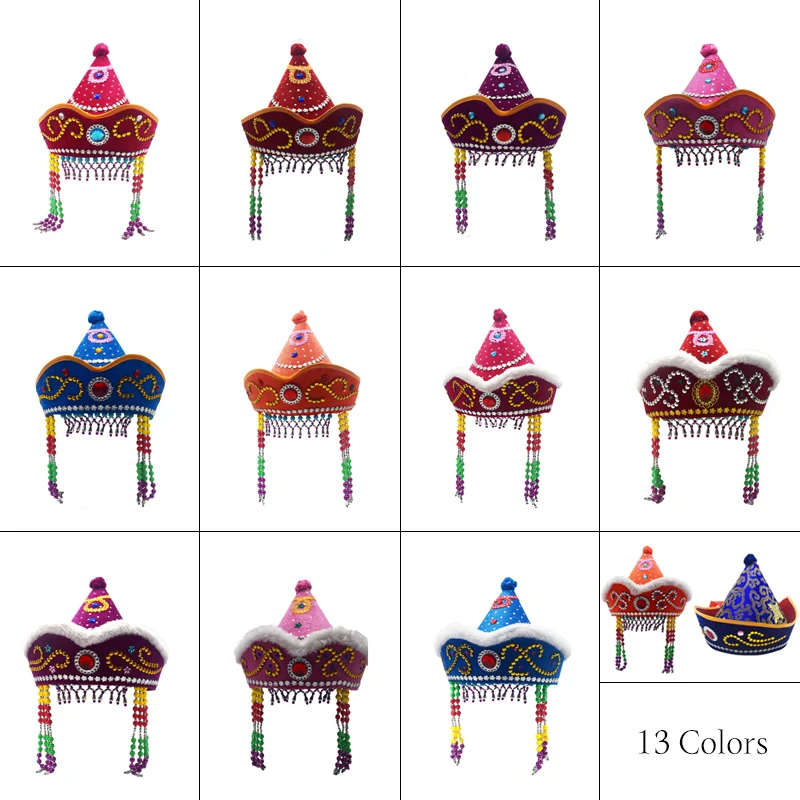 Mongolian Yurt Shaped Queen Princess Hat Headdress Women Mongolian National Minority Hat Festival Dance Headwear Costume