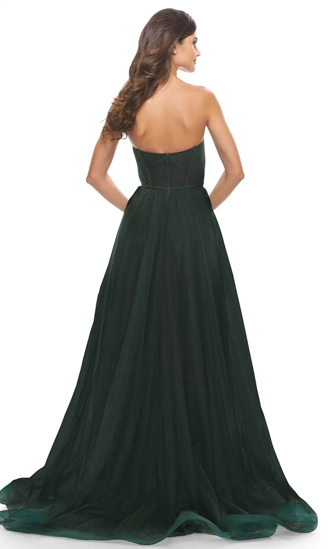 Strapless A-Line Sweetheart Tulle Prom Dress  High Side Slit Sleeveless Wedding Dress Pleated Floor Length Evening Party Gown