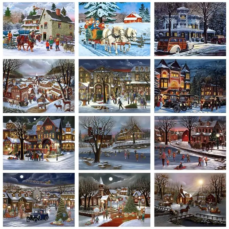 

CHENISTORY Pictures By Number Winter House Kits DIY Frame Painting By Number Drawing On Canvas HandPainted Home Decor