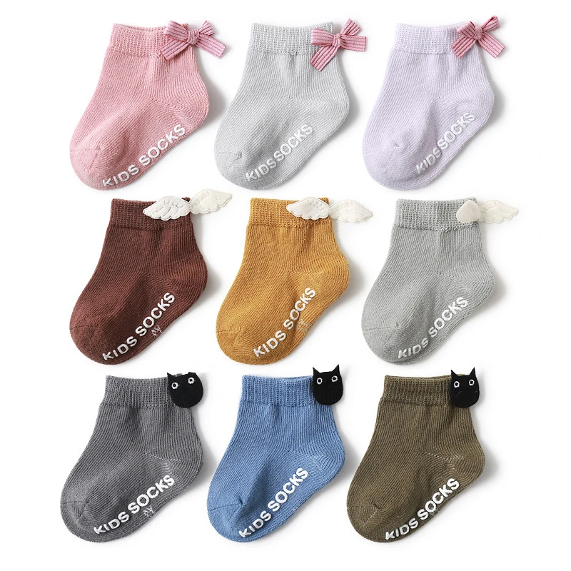 

3 пары носков для малышей с бантиками, милые носки до щиколотки из мягкого хлопка для маленьких девочек, модные нескользящие носки для новорожденных от 0 до 36 месяцев