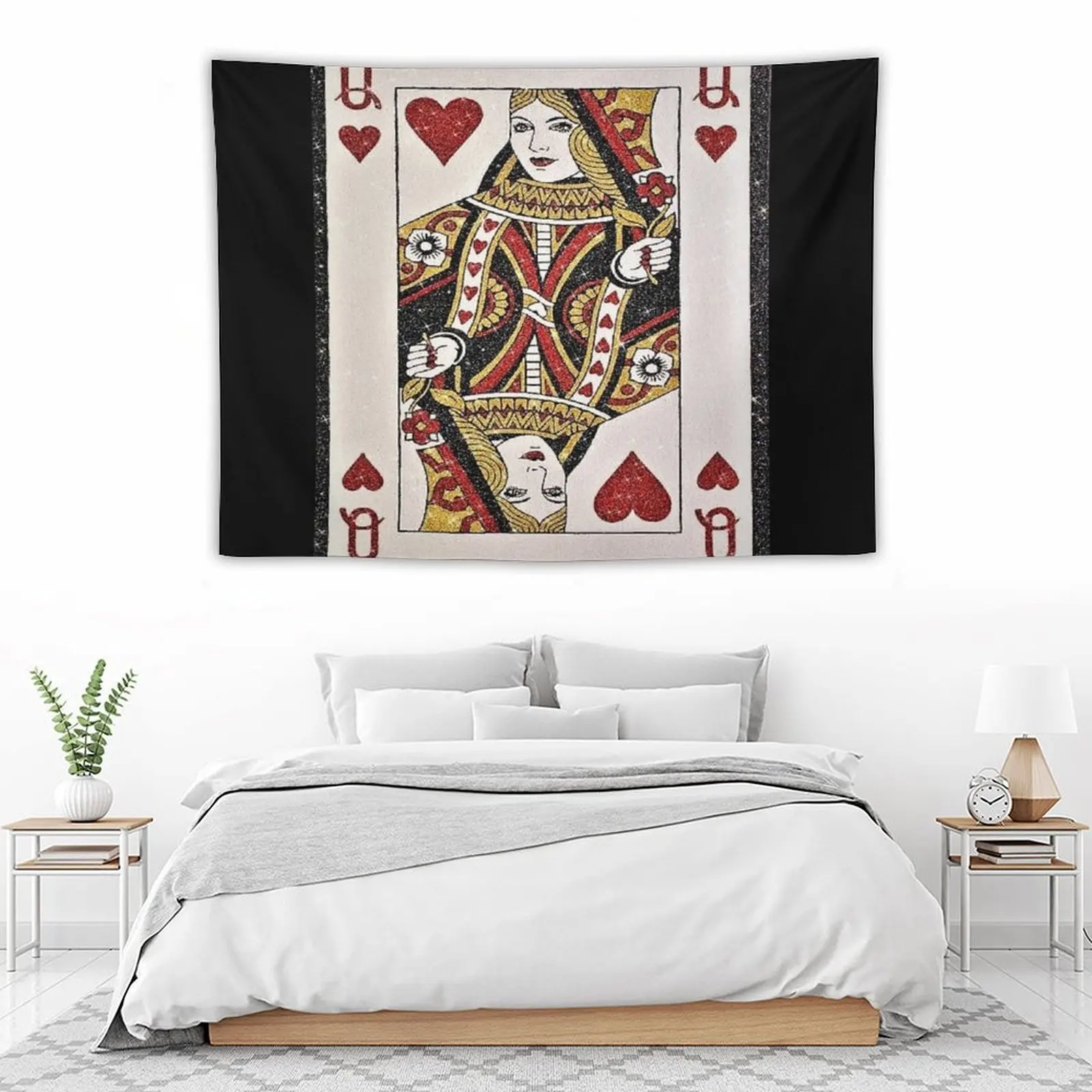 

vintage card edit game queen of hearts print playing cards mask by mysticladyart Tapestry Hanging Wall Mushroom Tapestry