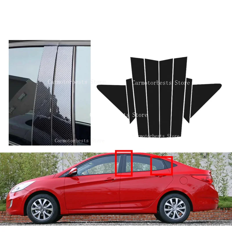 Glossy Black Pillar Post  Fit For Hyundai Verna 2008-2016 2010 2011 2012 2013 Window Door Column Deal B C Cover Trim Sticker