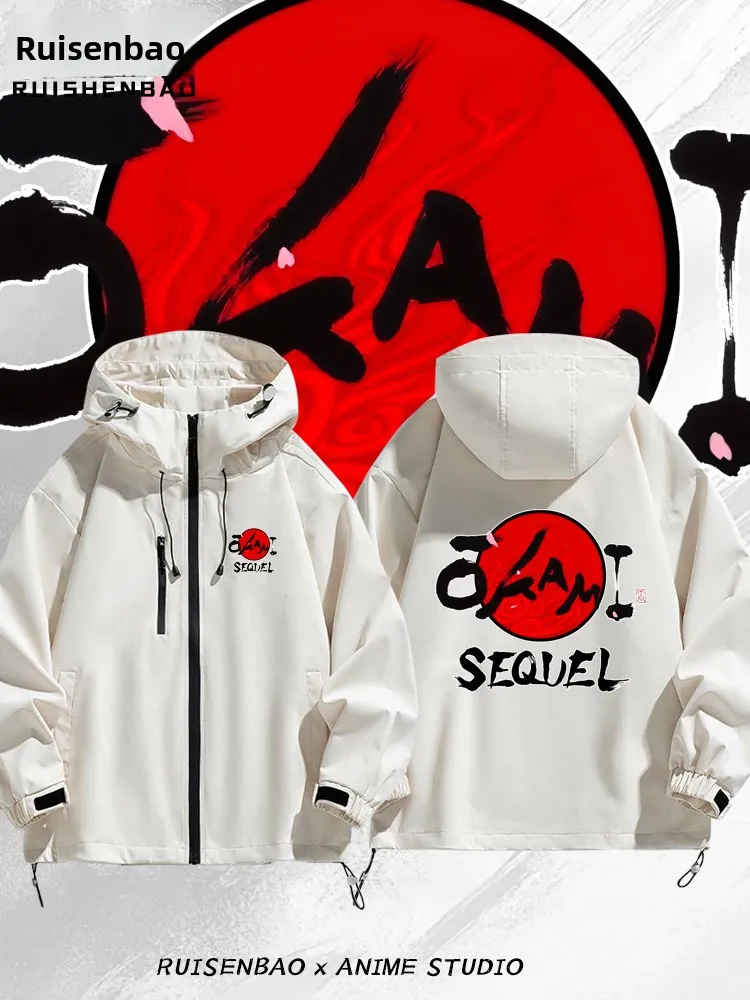 

Loose Casual Men's Jaet Collaborative Outerwear Spring Autumn Dog God Zipper Decorated Polyester Nylon Cosite Fiber