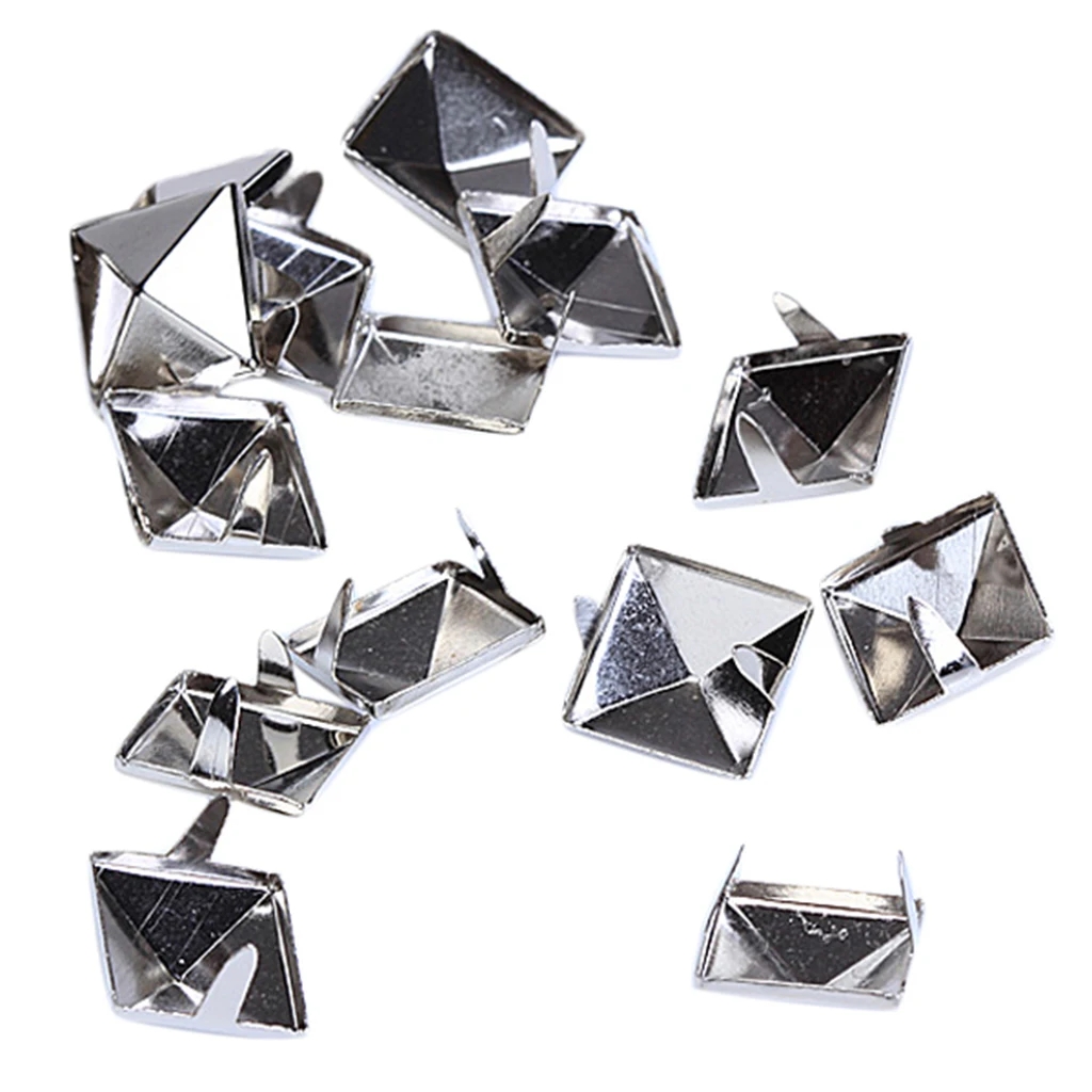 100pcs 12mm Square Pyramid Studs s Punk Rock Spike Studs Leathercraft silver