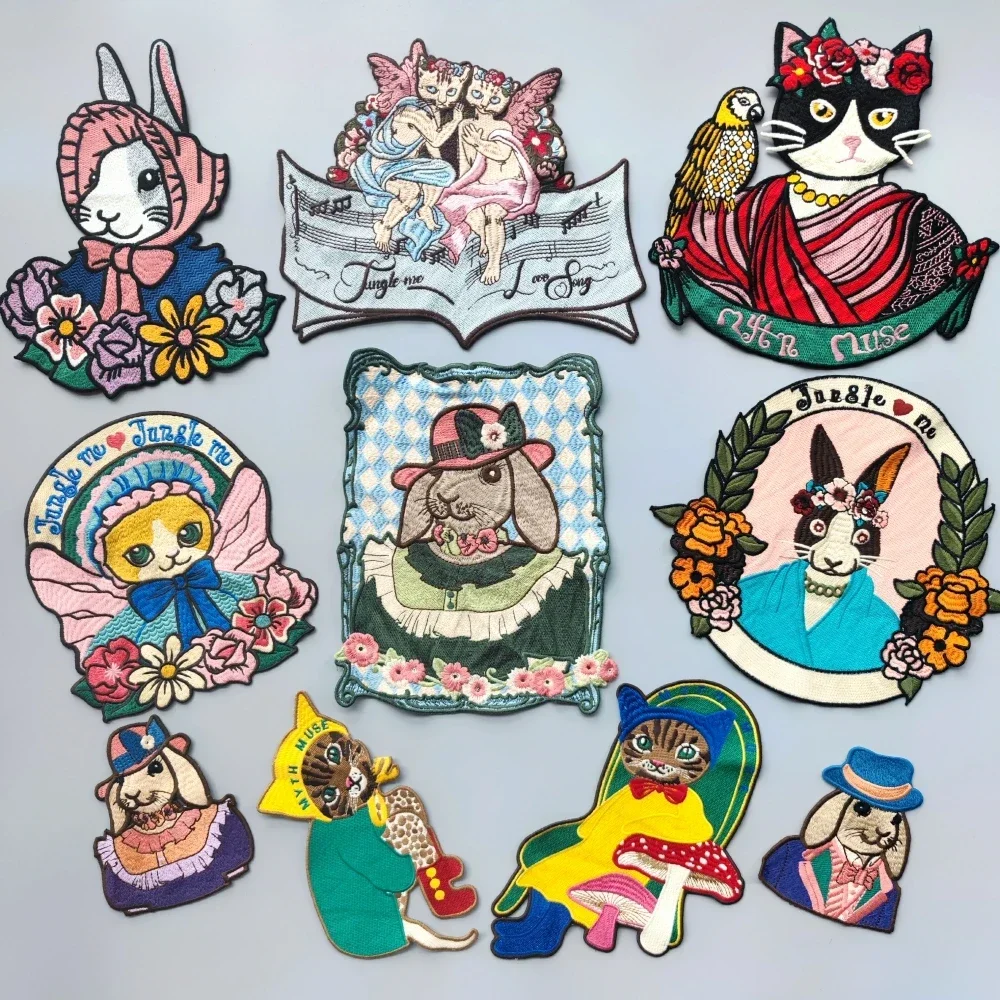 Embroidery Cat Patch Animal Cartoon Towel Patches,chenille Bears Girls Badges,rabbits Appliques for Clothing WF237241