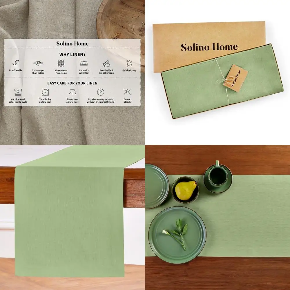 

Pure Linen Laurel Green Table Runner 14x108 Inches, Perfect for Fall, Autumn, Thanksgiving Celebrations