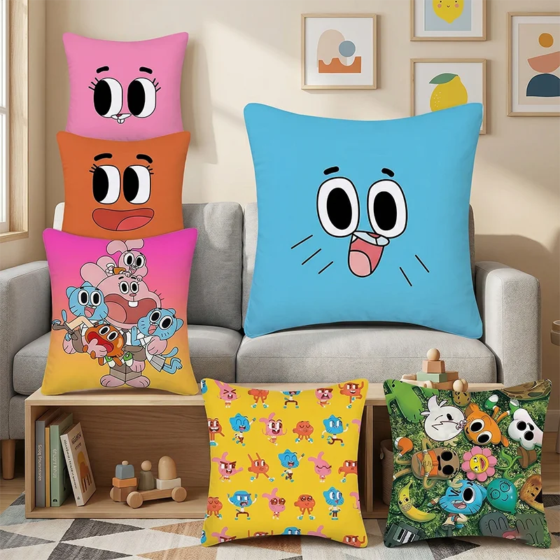 

Funny Blue Cat Pink Bunny Face Cushion Cover Cute Cartoon Animal Throw Pillowcase for Kids Room Sofa Decorative Bedding 40x40