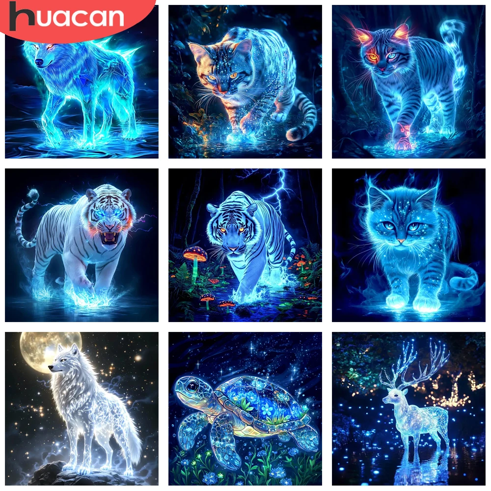HUACAN Neue Diamant Mosaik Katze Tiger Wolf Volle Runde Diamant Malerei 5D Tier Wand Dekoration Wohnzimmer