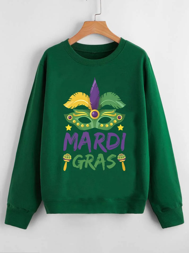 Women Mardi Gras Sweatshirt 100% cotton Tuesday Carnival Outfits Mask Parade Graphic Crewneck Sweater unisex Sweatshirt top