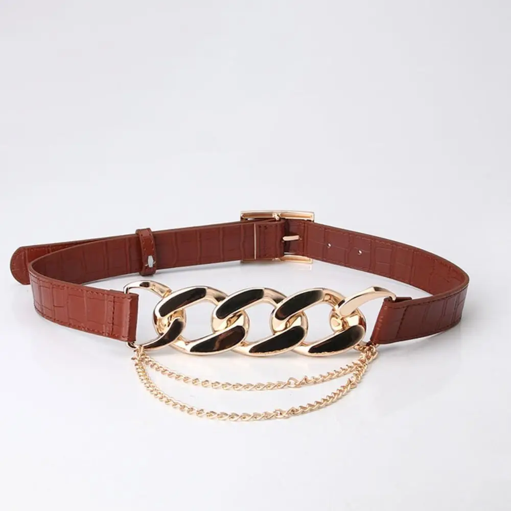 

Luxury Pu Leather Women Retro Belt Korean Style Chain Metal Buckle Belt Waistband Wide Belt Female Cummerbunds Decorative Jeans