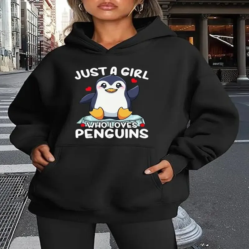 

Penguin Just A Who Loves Penguins Шнурок с капюшоном, незаменимый для осени и зимы, женская спортивная толстовка с капюшоном